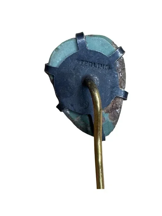 Vintage Sterling Turquoise Stick Pin Brooch Hat Brass Stem 2.75" Brooch Sterling - Picture 5 of 7